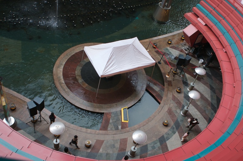 Down in the middle was a little covered stage in the middle of the water.